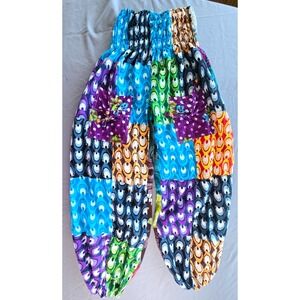 Made in India Sari Boho Harem Patchwork Yoga Pants w/ Pockets Cotton Sheer Multi